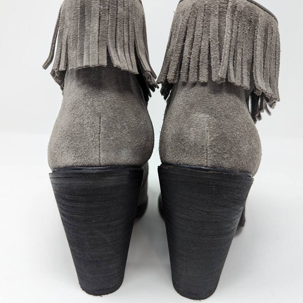 Joie Suede Fringe Ankle Booties Gray Size 37.5 - Picture 3 of 14